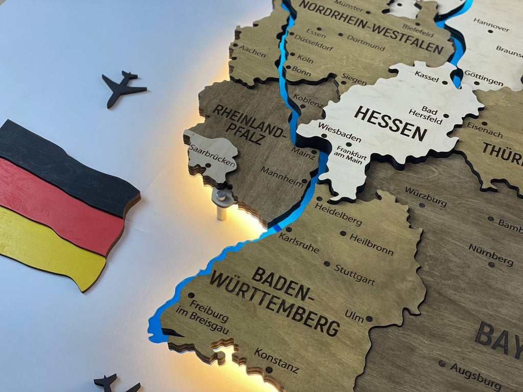 Akrylowa mapa Niemiec z rzekami kolor Wonder