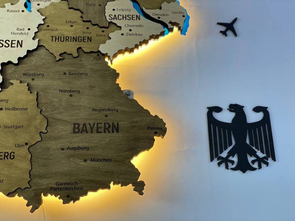 Akrylowa mapa Niemiec z rzekami kolor Wonder