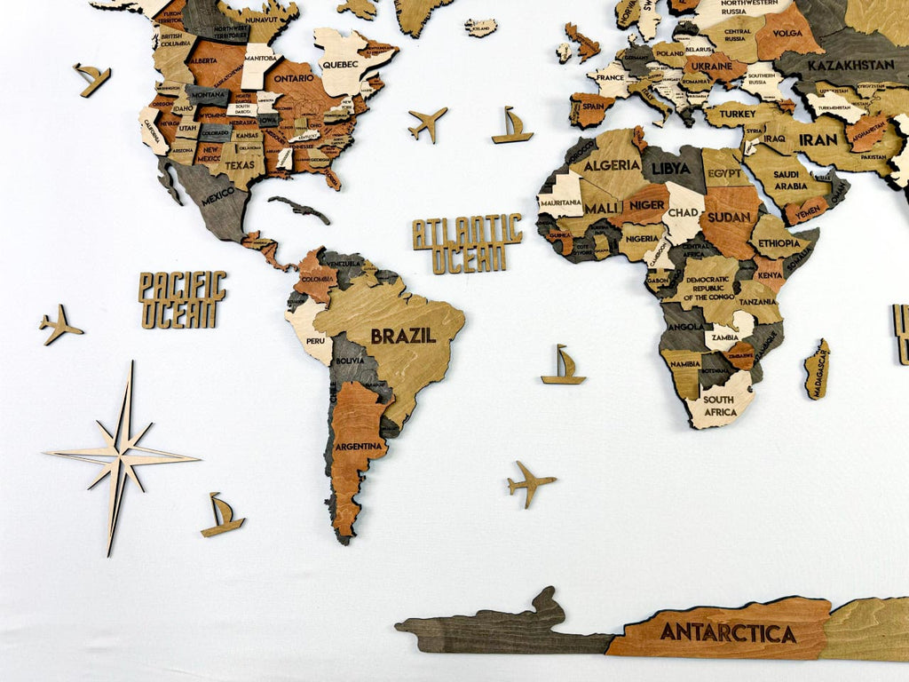 Drewniana wielowarstwowa mapa swiata 3D kolor Classic