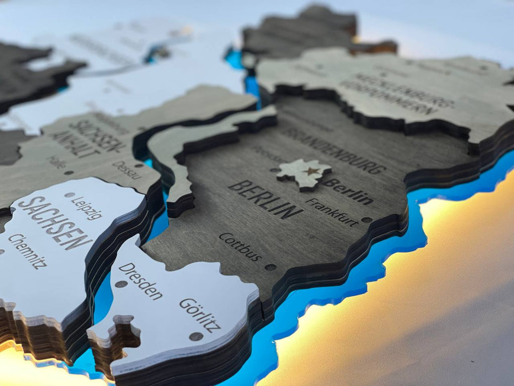 Akrylowa mapa Niemiec z rzekami kolor Czarno-biały