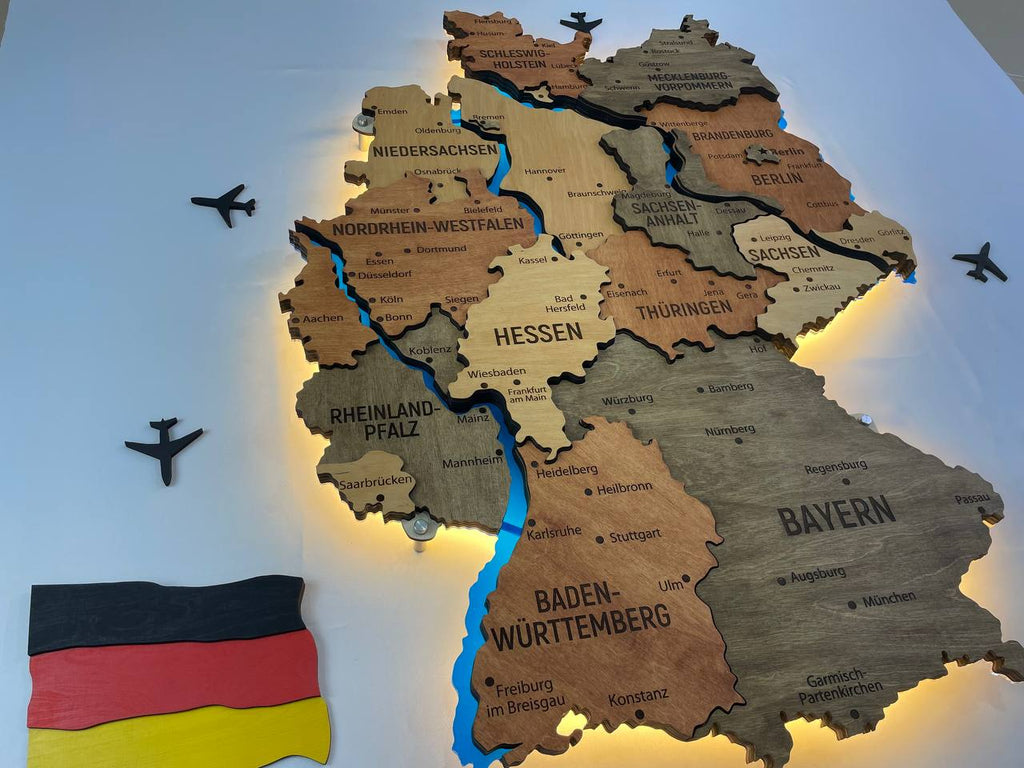 Akrylowa mapa Niemiec z rzekami kolor Warm