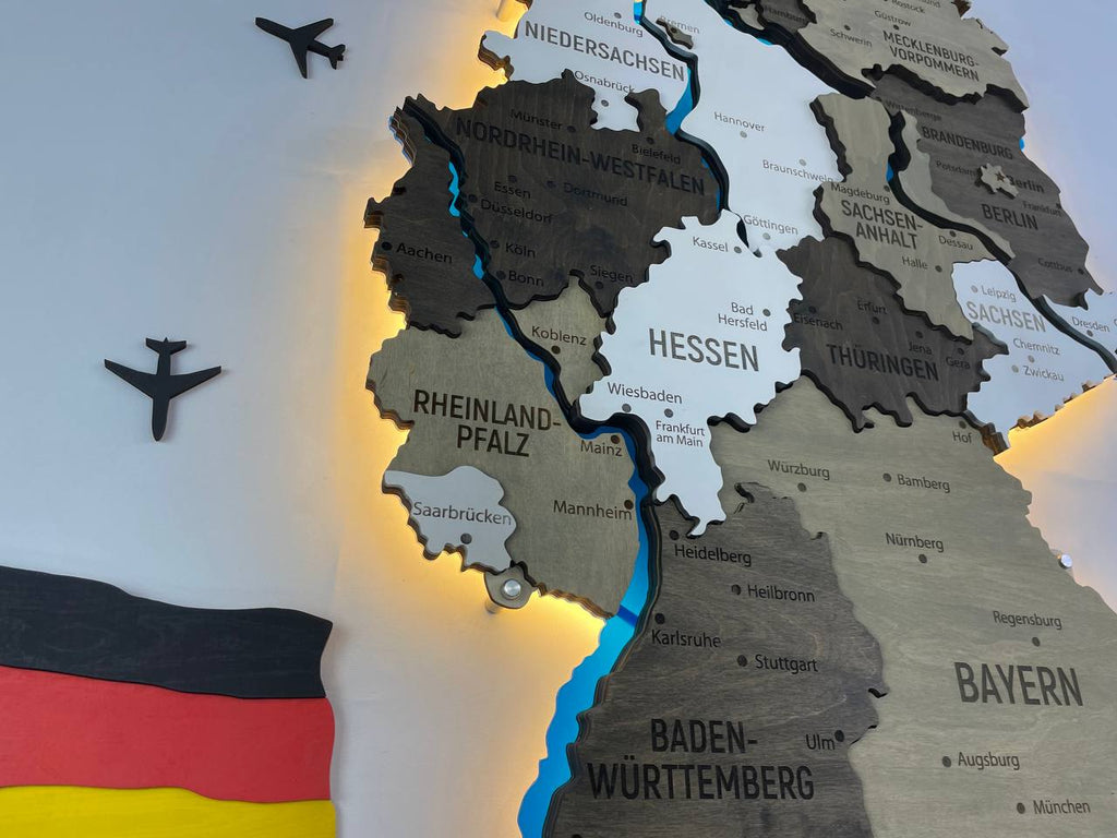 Akrylowa mapa Niemiec z rzekami kolor Czarno-biały