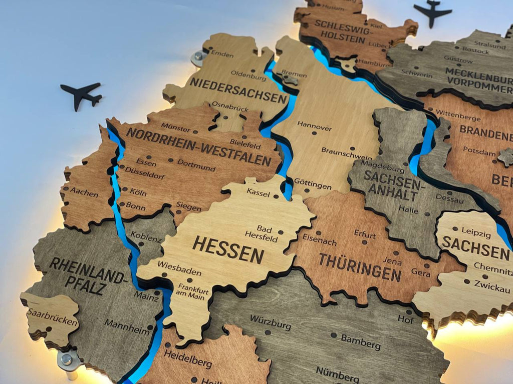 Akrylowa mapa Niemiec z rzekami kolor Warm