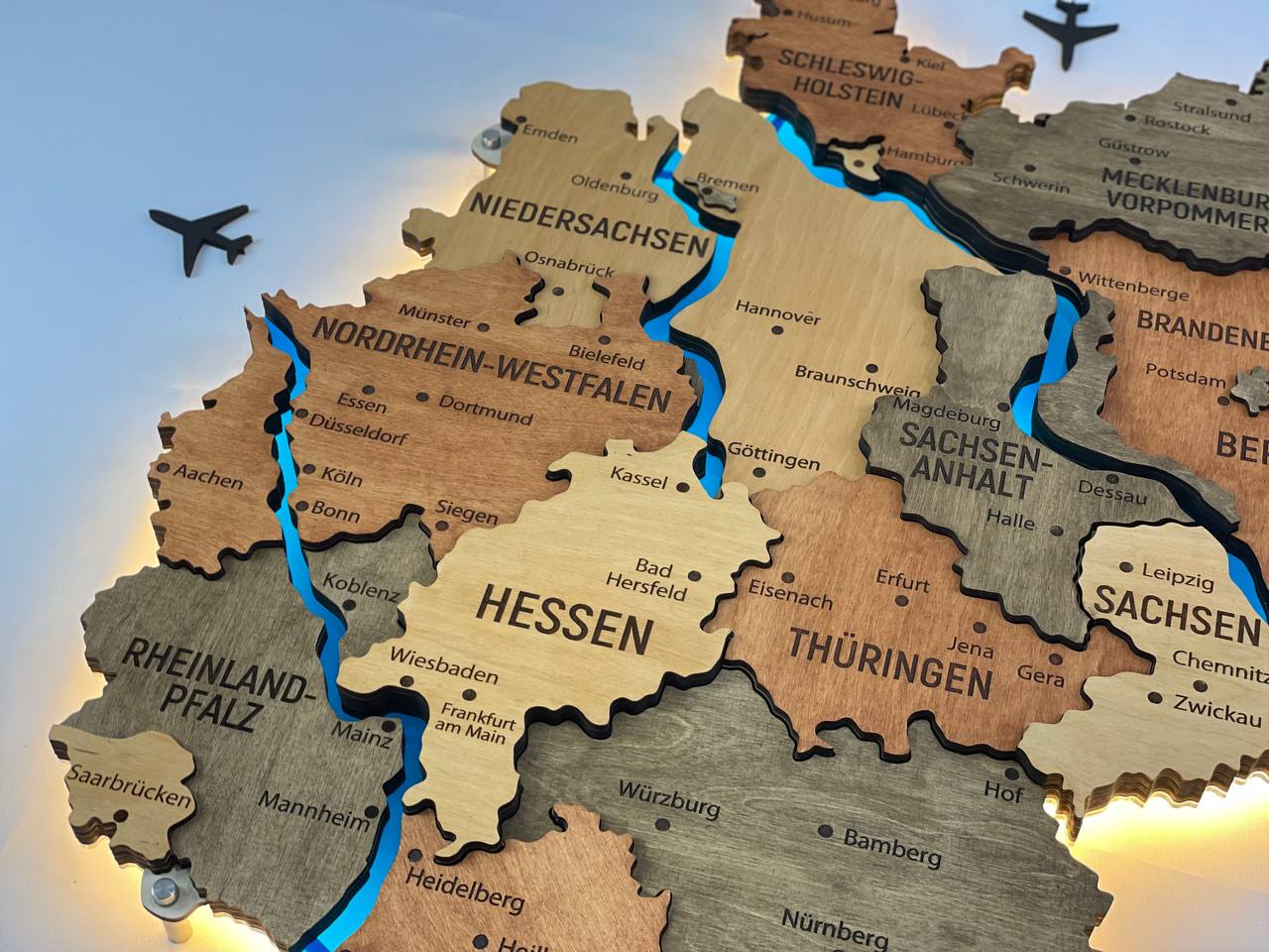 Akrylowa mapa Niemiec z rzekami kolor Warm