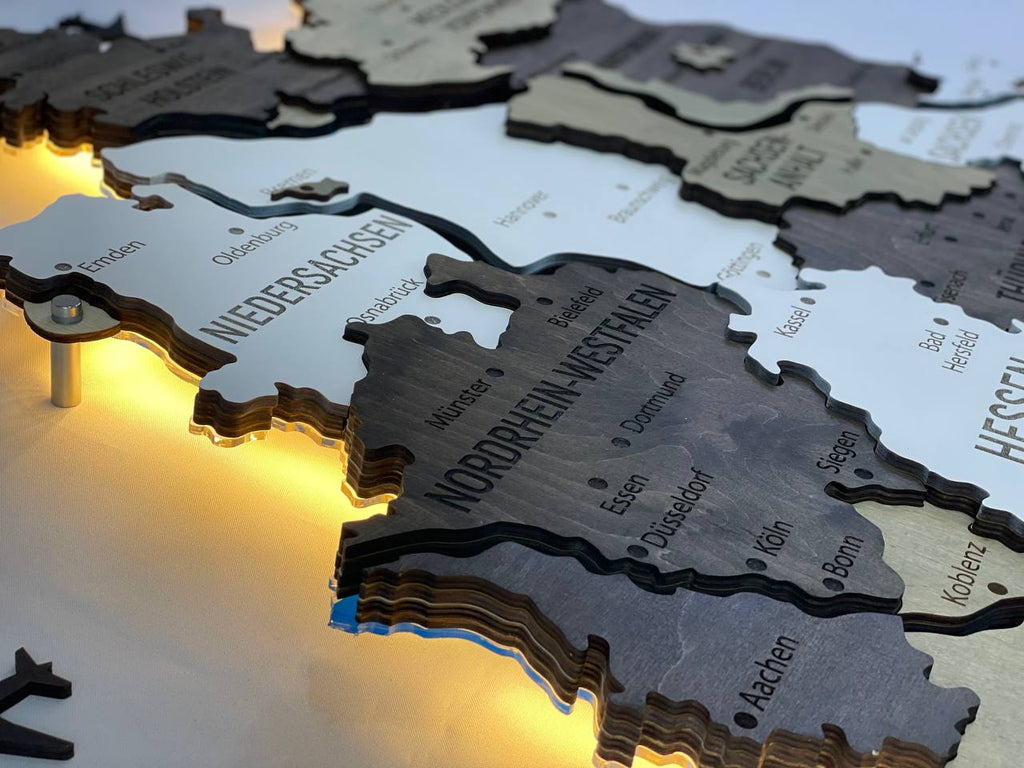 Akrylowa mapa Niemiec z rzekami kolor Czarno-biały