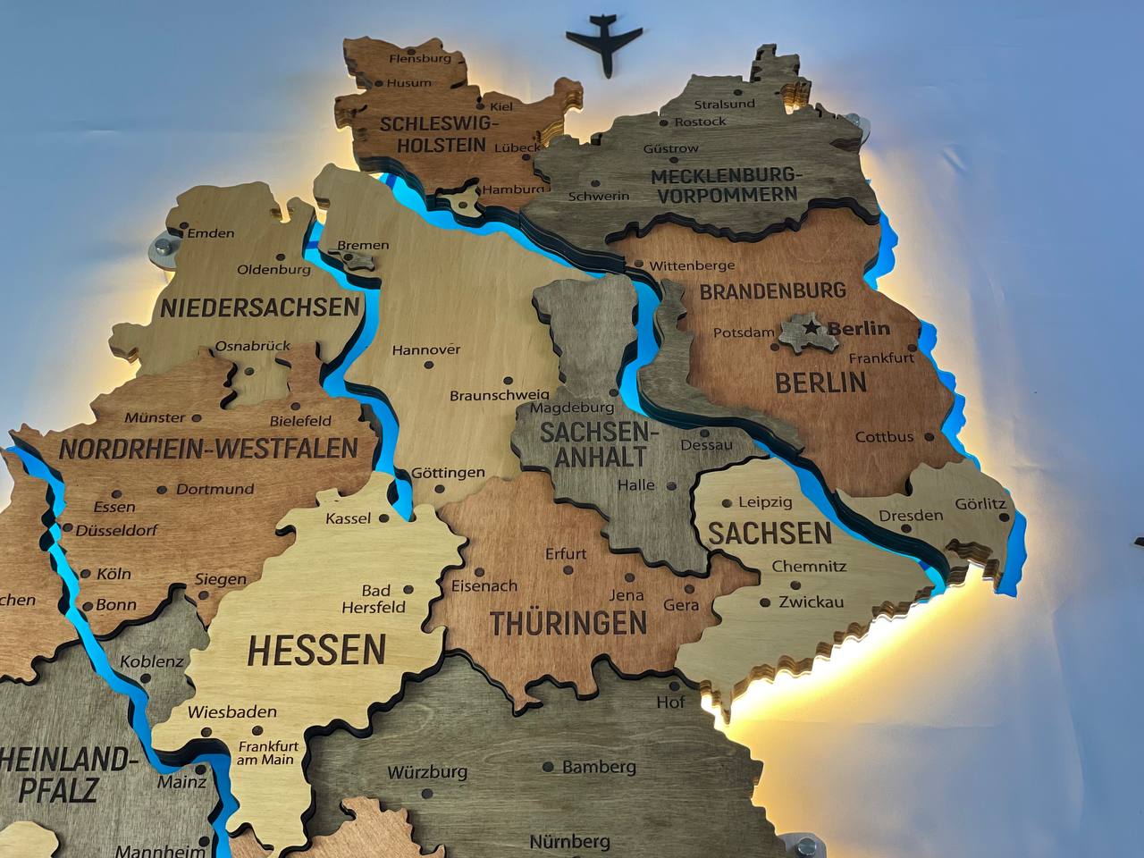Akrylowa mapa Niemiec z rzekami kolor Warm