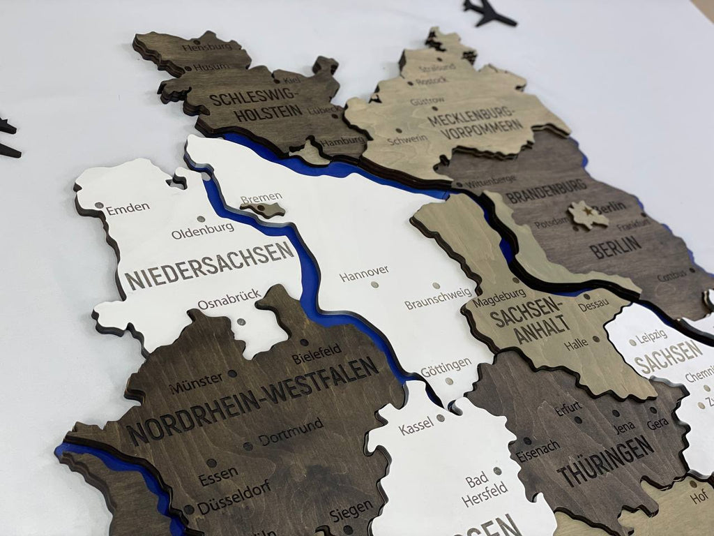 Mapa Niemiec z rzekami kolor Czarno-biały