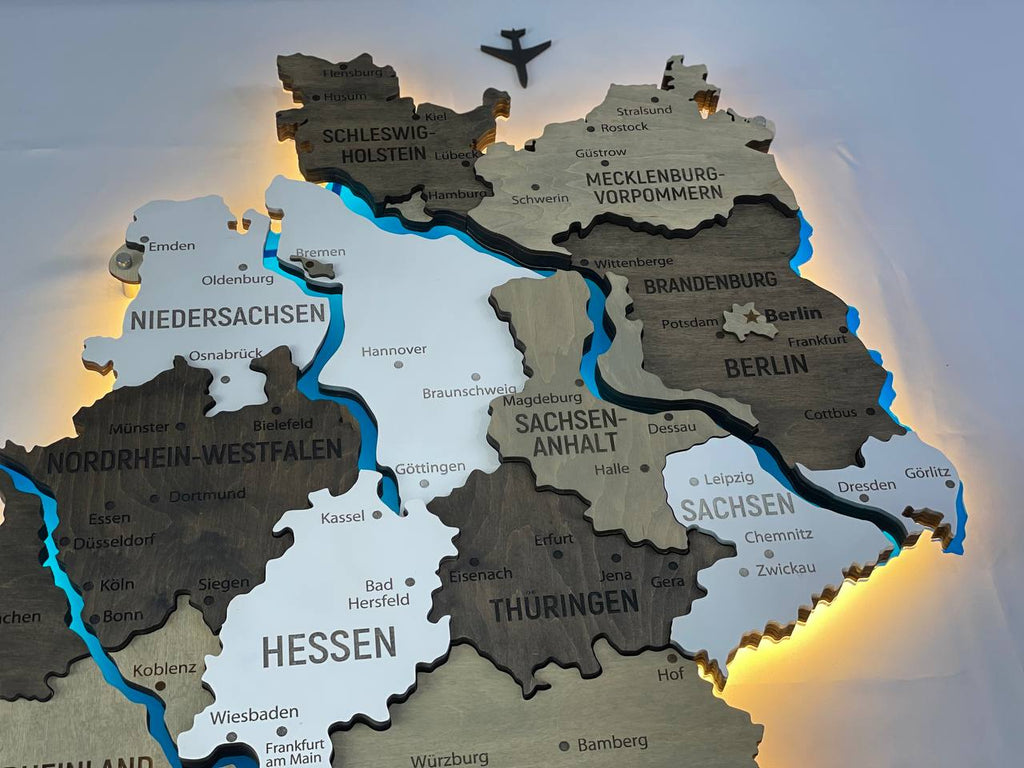 Akrylowa mapa Niemiec z rzekami kolor Czarno-biały