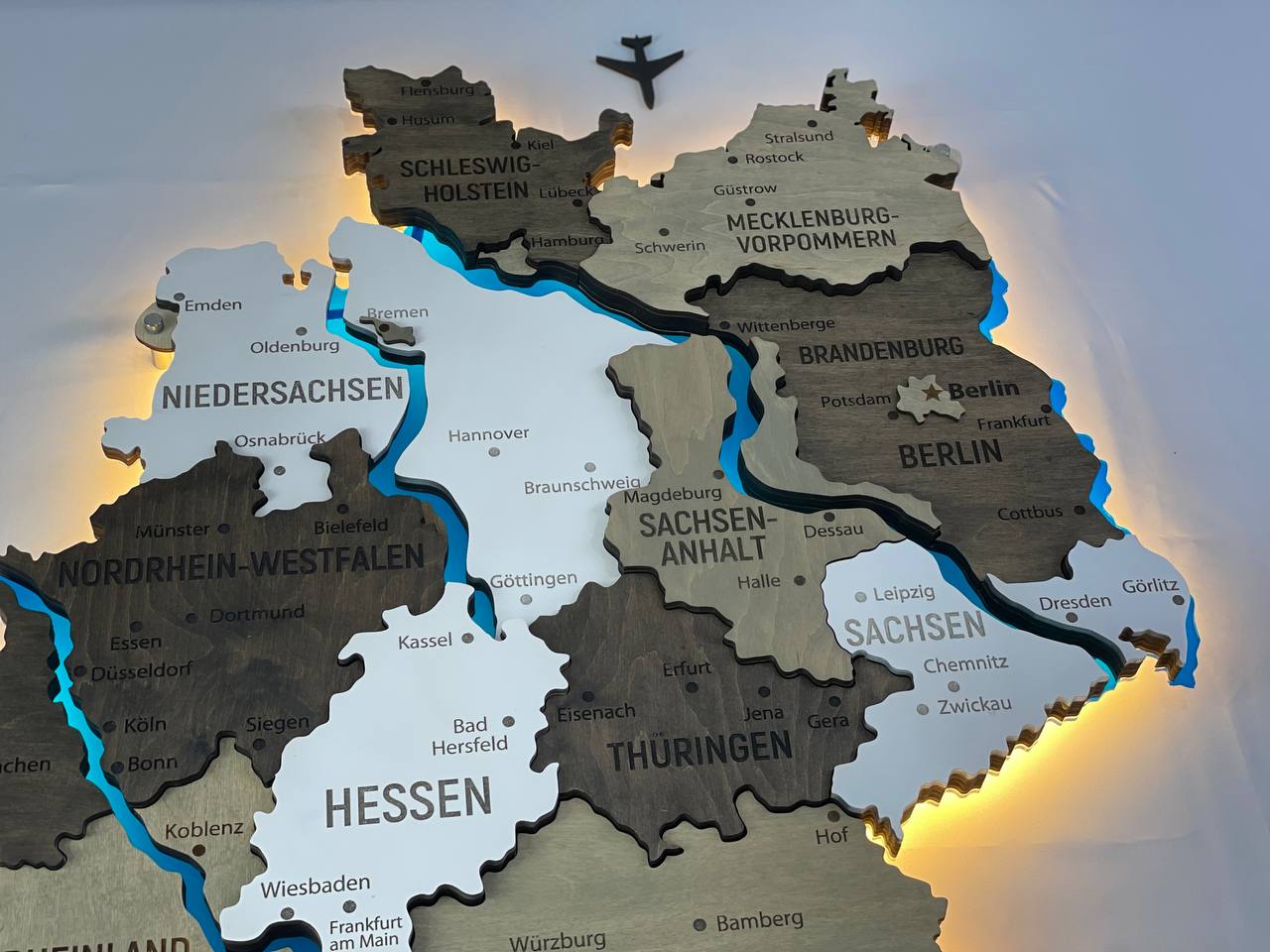 Akrylowa mapa Niemiec z rzekami kolor Czarno-biały