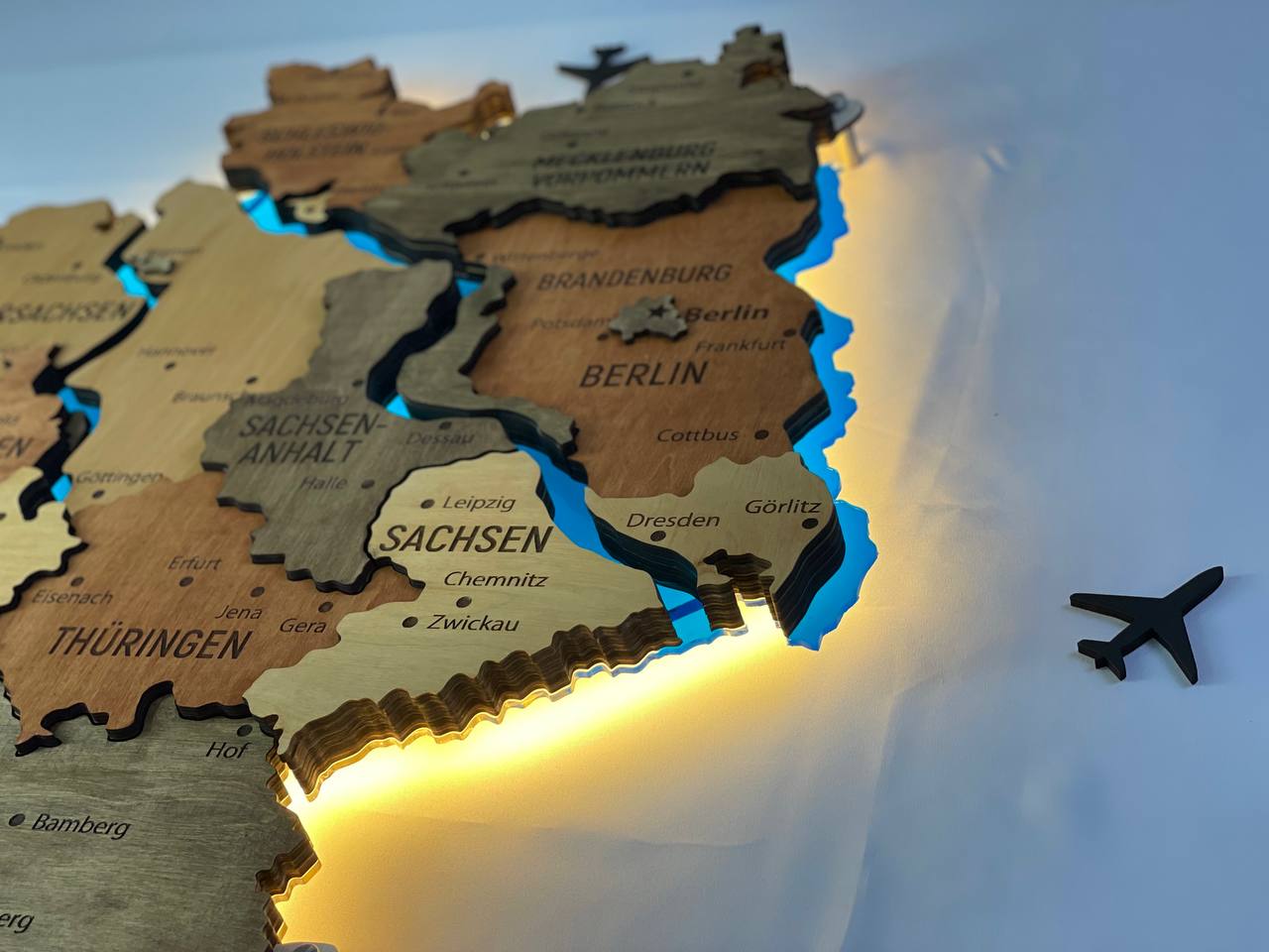 Akrylowa mapa Niemiec z rzekami kolor Warm