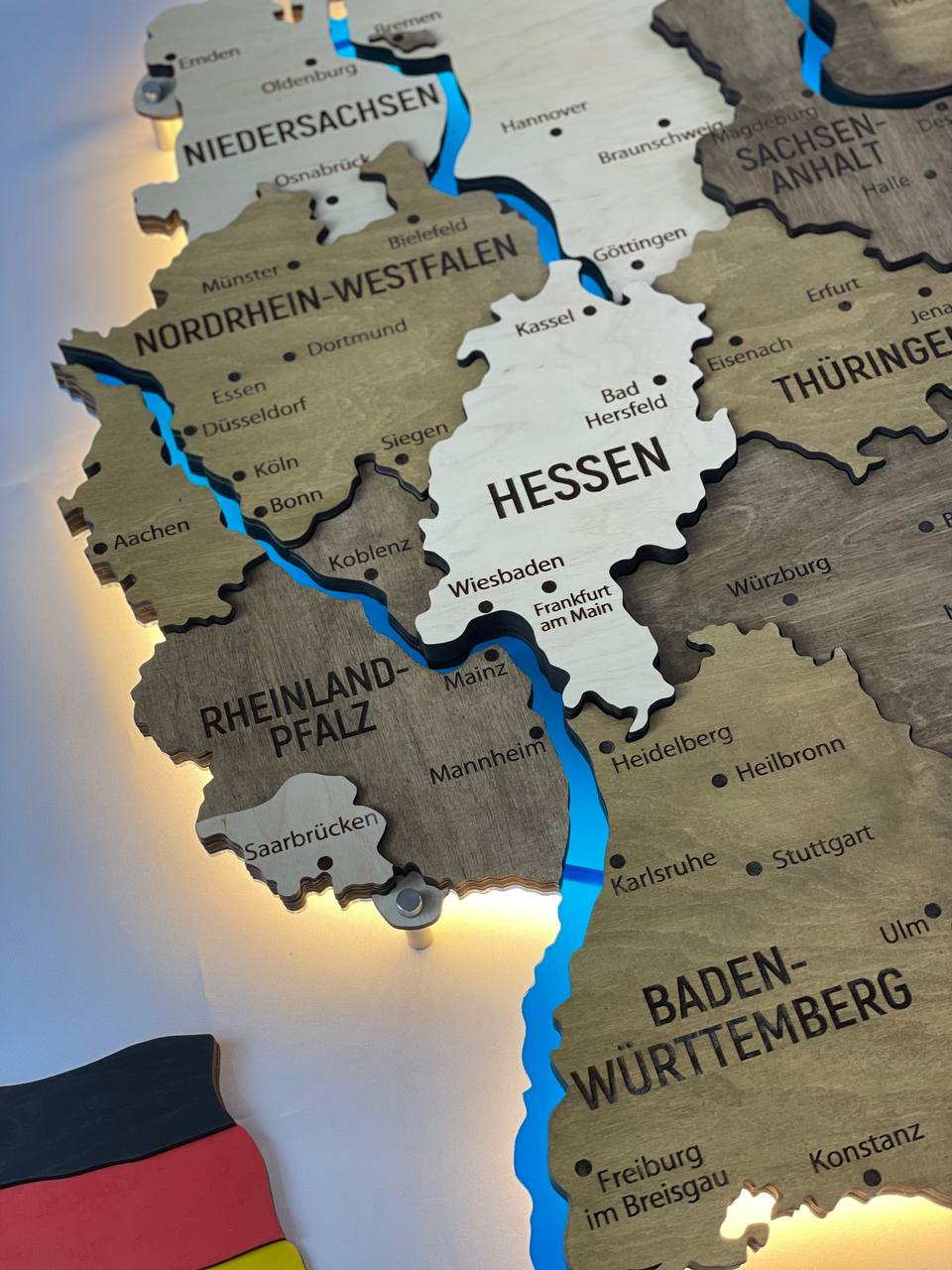 Akrylowa mapa Niemiec z rzekami kolor Wonder