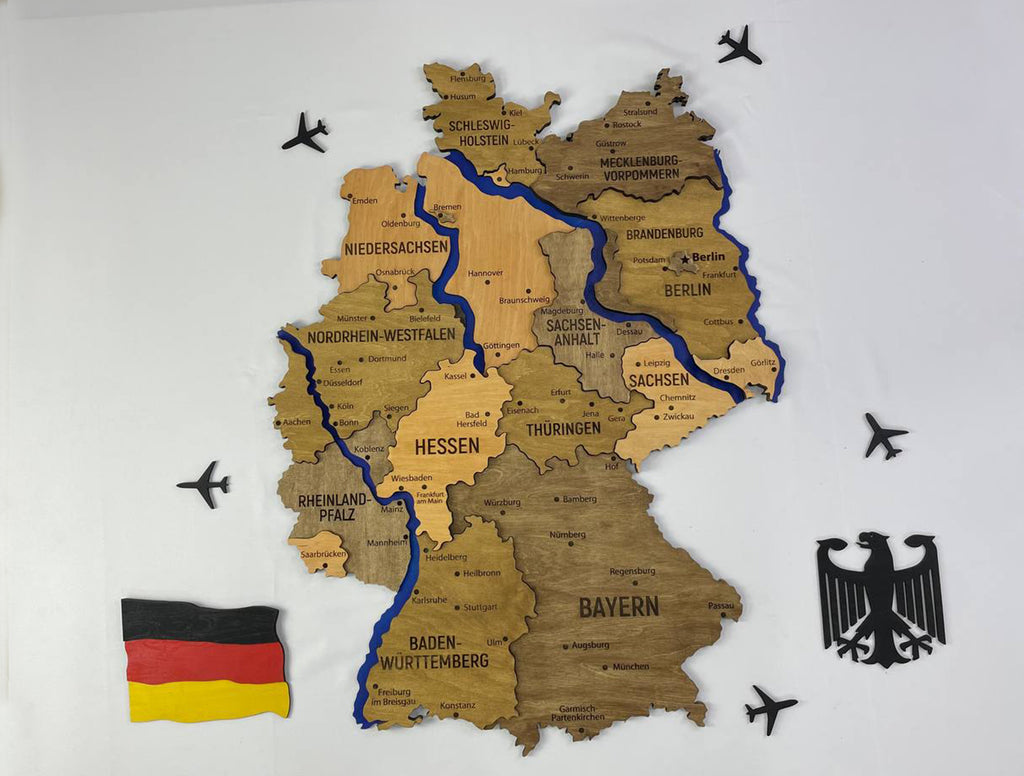 Mapa Niemiec z rzekami kolor Elis