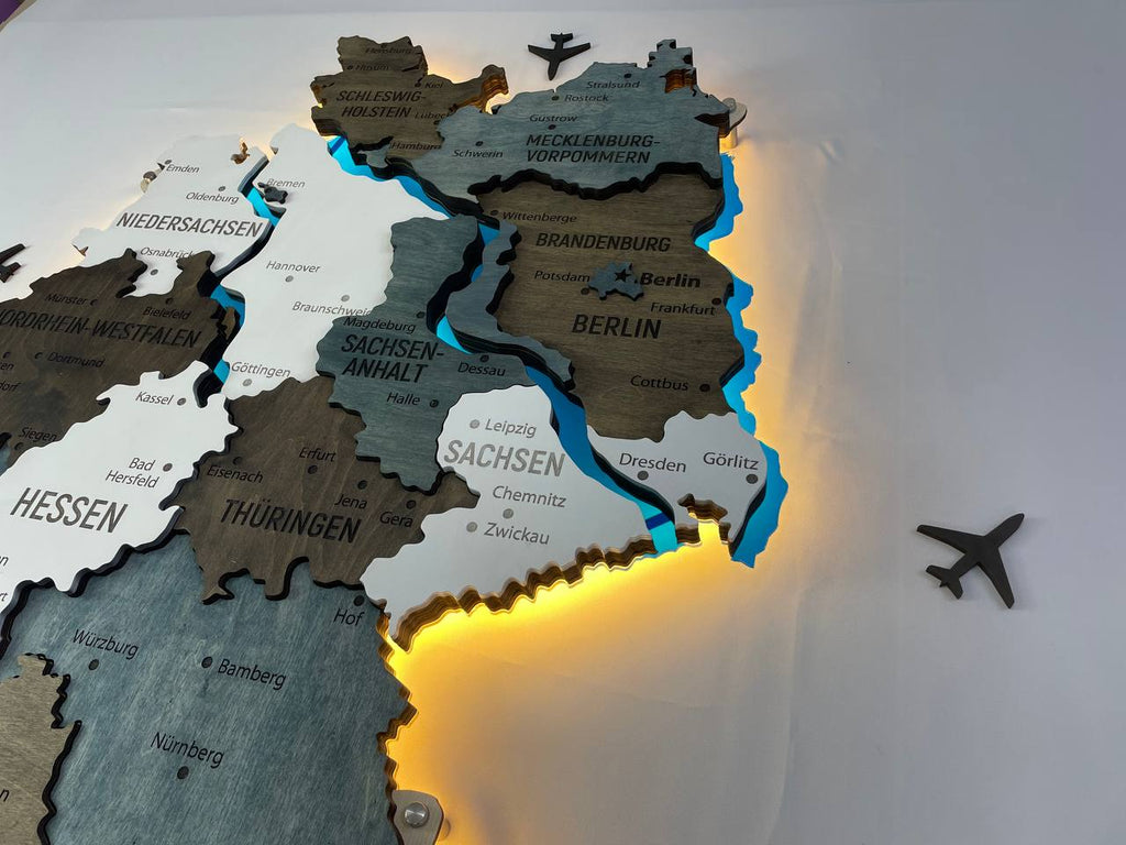 Akrylowa mapa Niemiec z rzekami kolor Loft