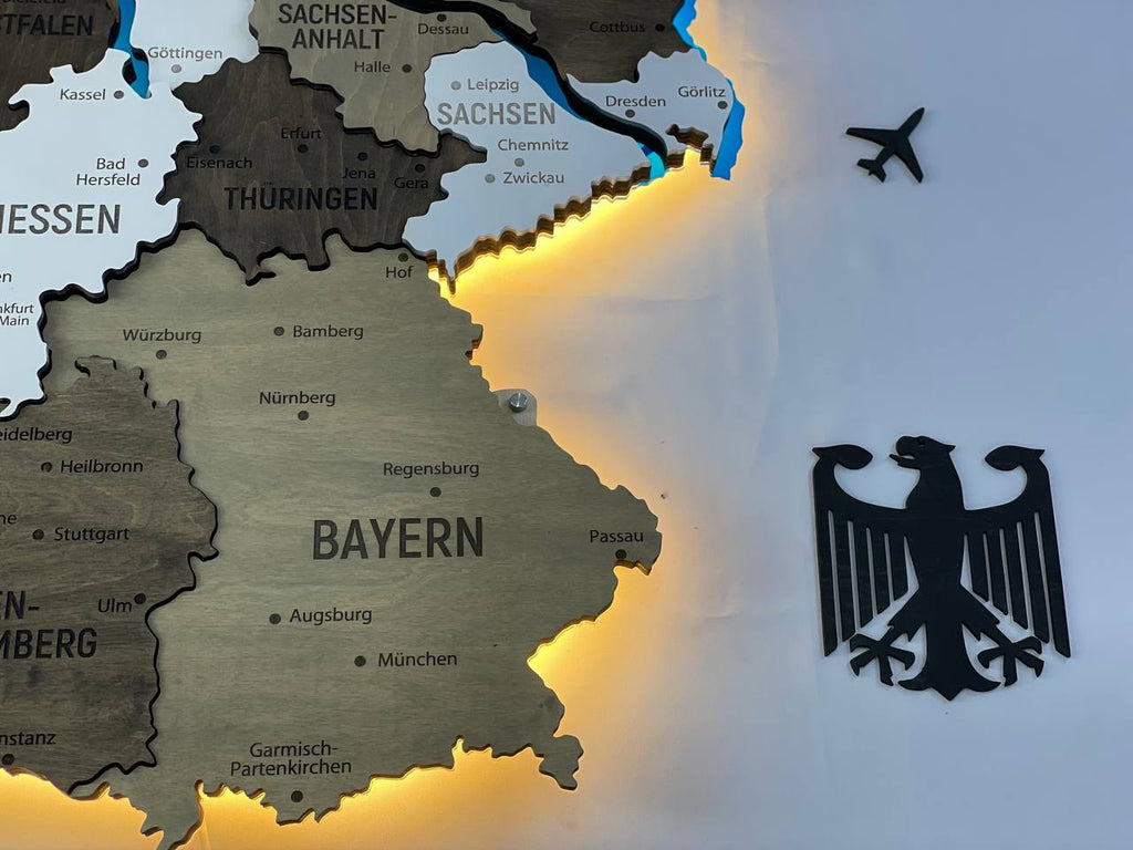 Akrylowa mapa Niemiec z rzekami kolor Czarno-biały