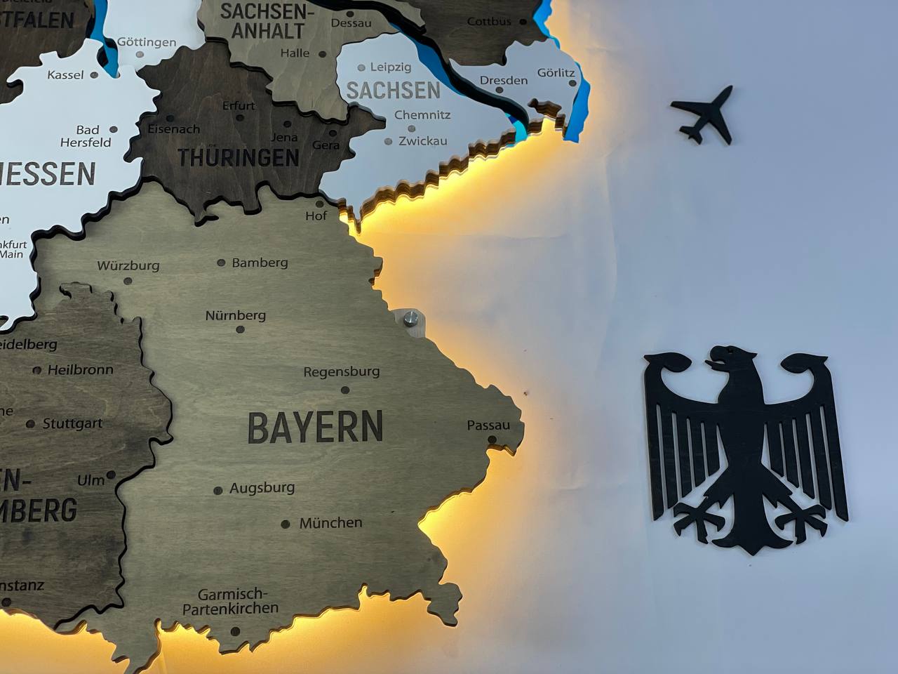 Akrylowa mapa Niemiec z rzekami kolor Czarno-biały