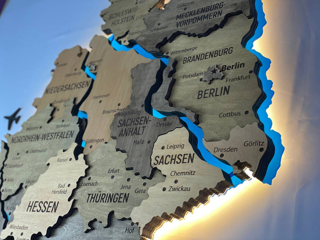 Akrylowa mapa Niemiec z rzekami kolor Elis