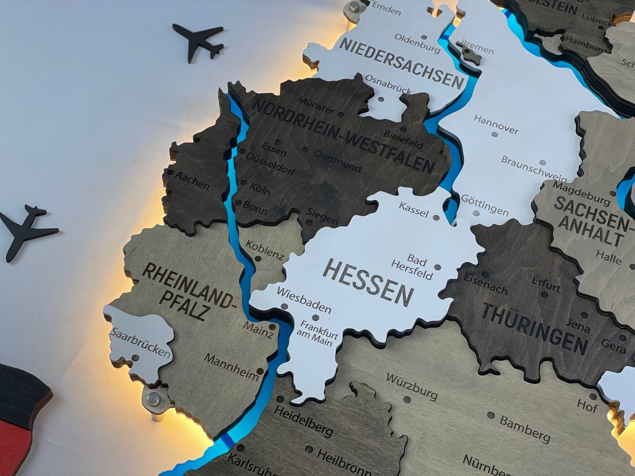 Akrylowa mapa Niemiec z rzekami kolor Czarno-biały