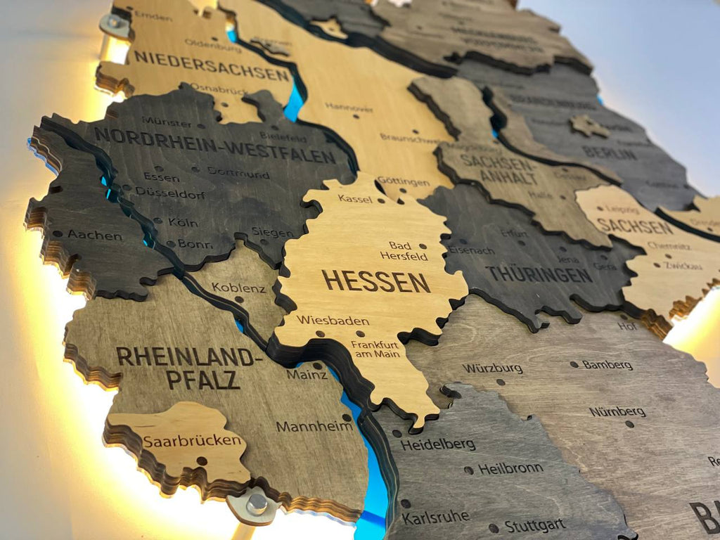 Akrylowa mapa Niemiec z rzekami kolor Brute