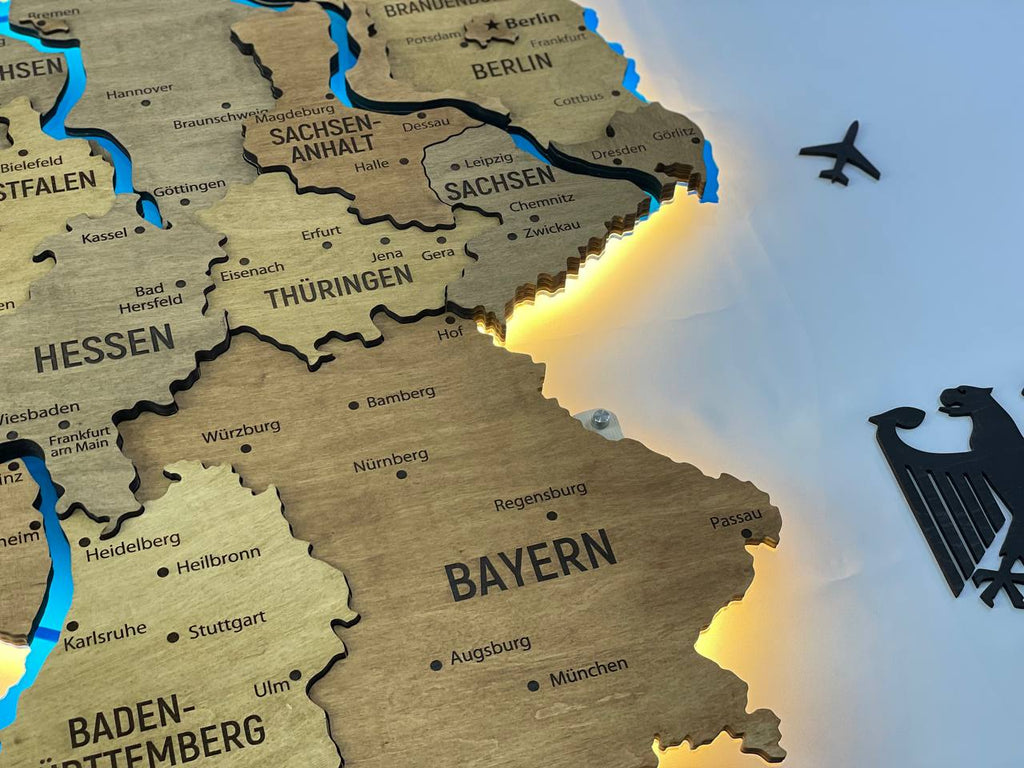 Akrylowa mapa Niemiec z rzekami kolor Dark Nut
