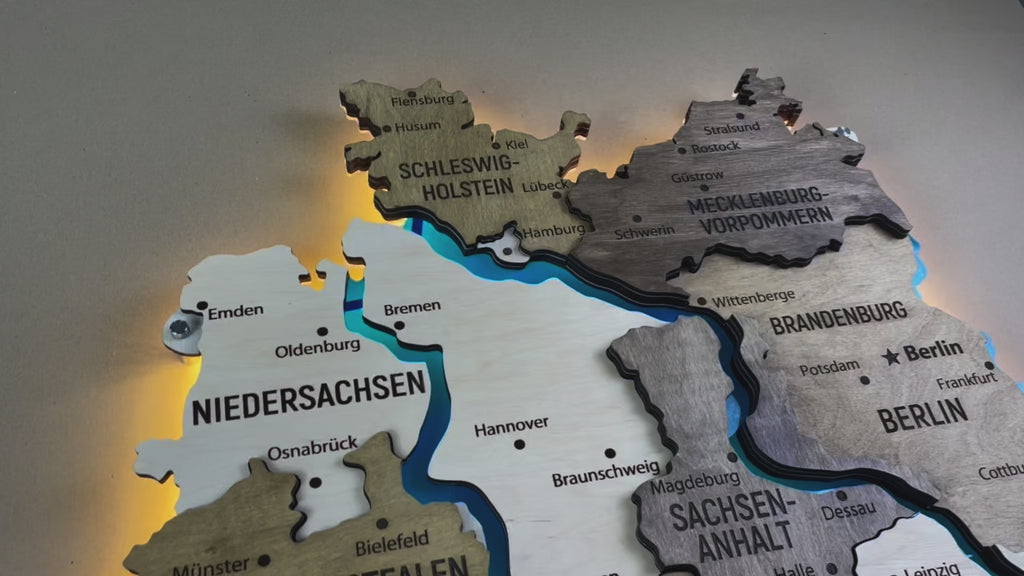 Akrylowa mapa Niemiec z rzekami kolor Wonder