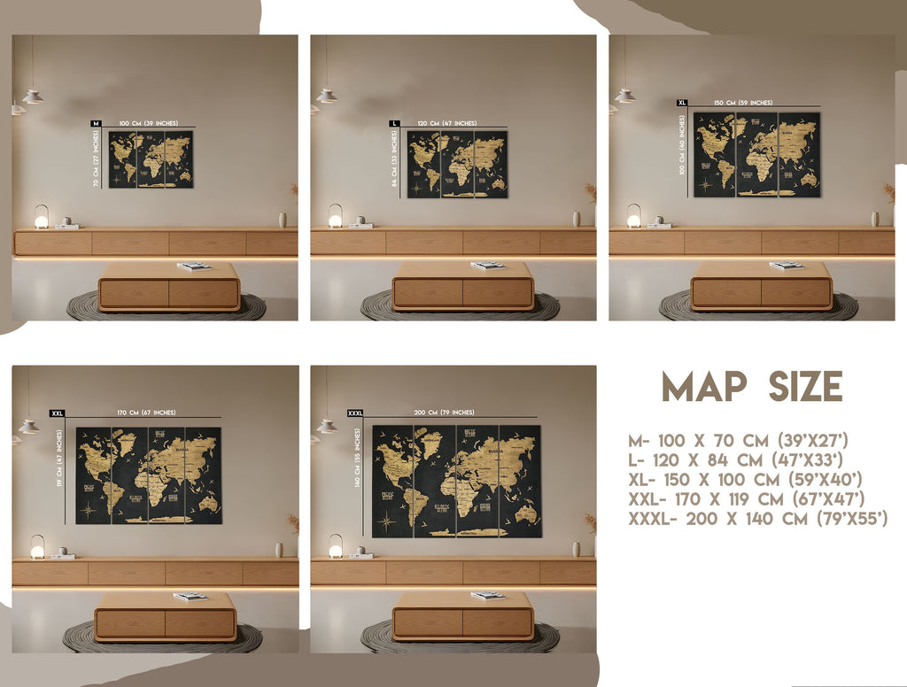 Panel 3 — Drewniana mapa świata na ścianę z oświetleniem LED