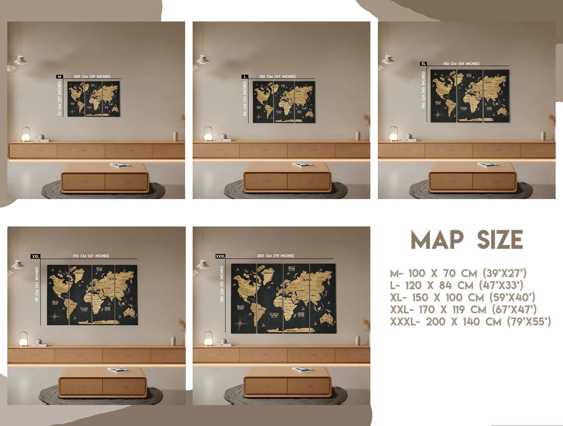 Panel 3 — Drewniana mapa świata na ścianę z oświetleniem LED