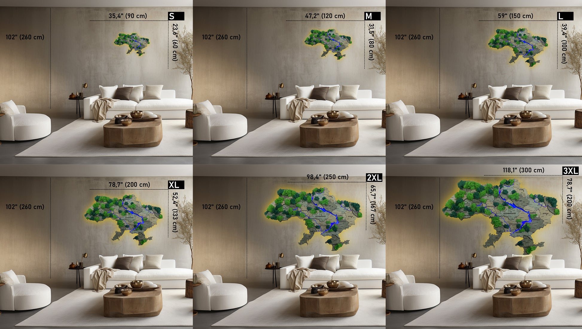 Wielowarstwowa mapa Ukrainy LED kolor Warm