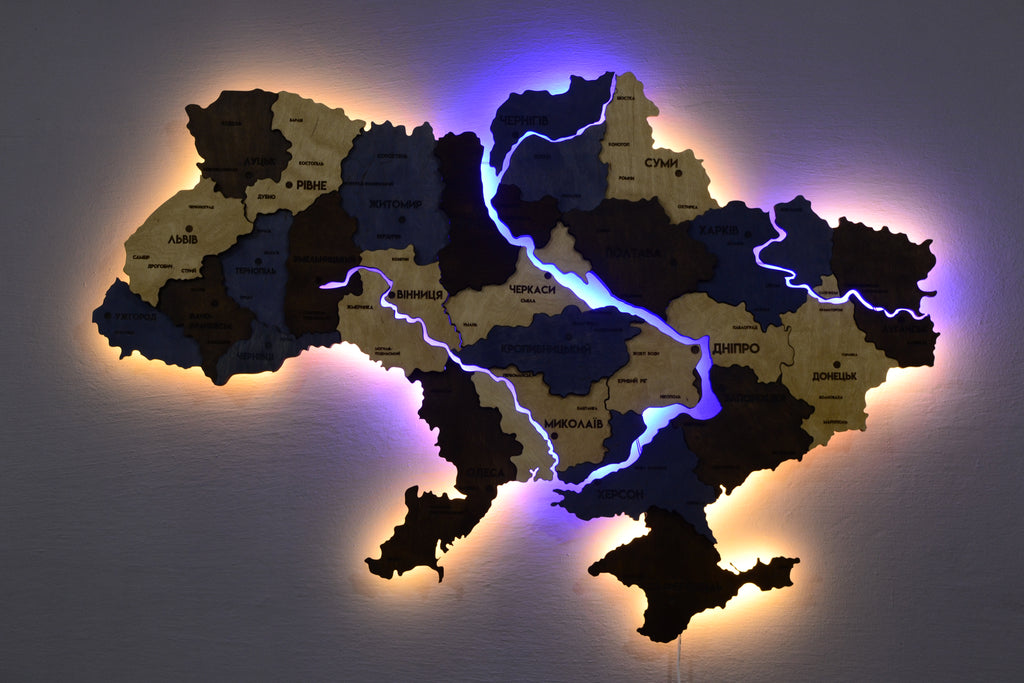 Wielowarstwowa mapa Ukrainy LED z podświetleniem rzek kolor Prime