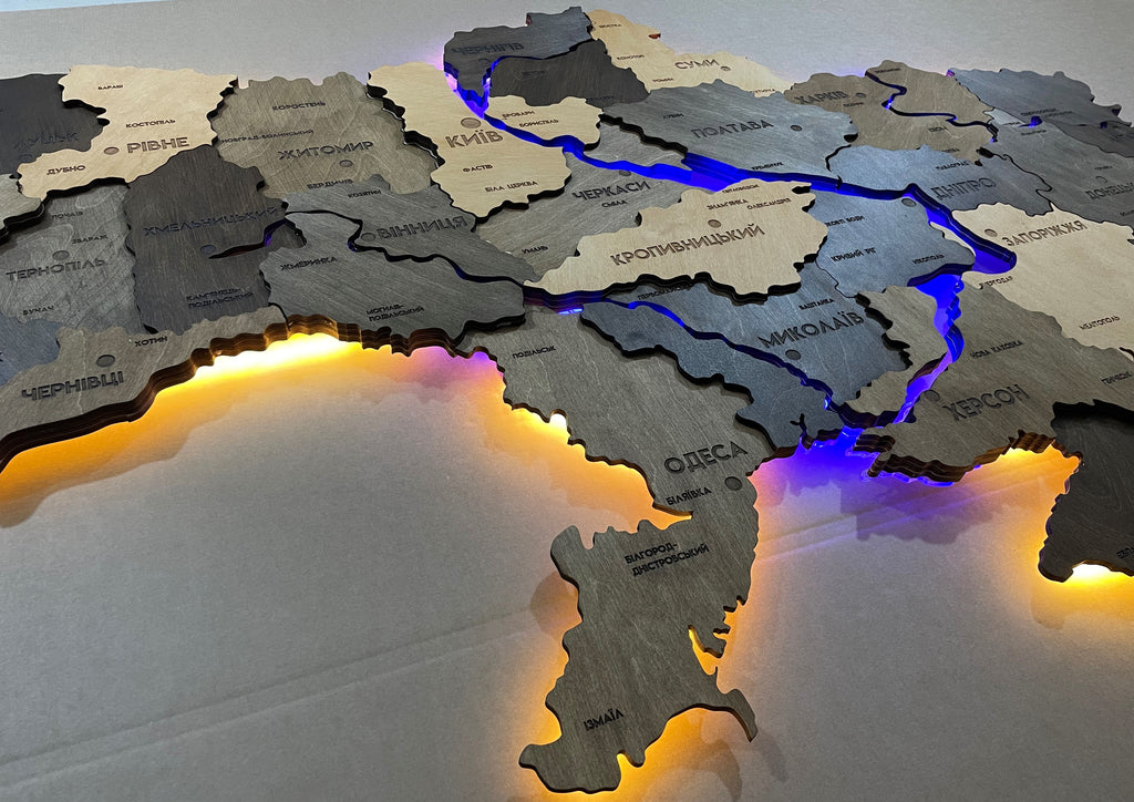 Wielowarstwowa mapa Ukrainy LED z podświetleniem rzek kolor Elis