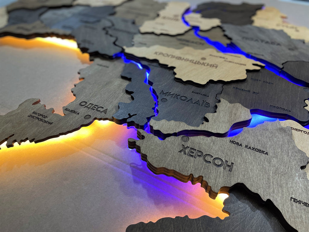 Wielowarstwowa mapa Ukrainy LED z podświetleniem rzek kolor Elis