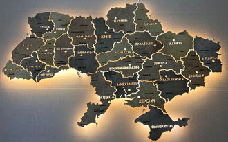 Mapa Ukrainy LED na szkle akrylowym z podświetleniem między regionami kolor Helsinki