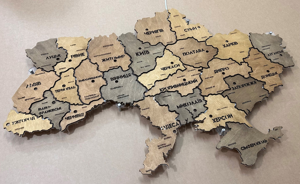 Mapa Ukrainy LED na szkle akrylowym z podświetleniem między regionami kolor Helsinki