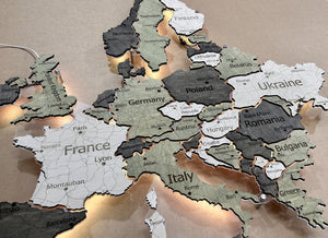 Mapa Europy LED na szkle akrylowym z podświetleniem między krajami kolor Verde
