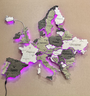 Mapa Europy LED RGB na szkle akrylowym z podświetleniem między krajami kolor Verde