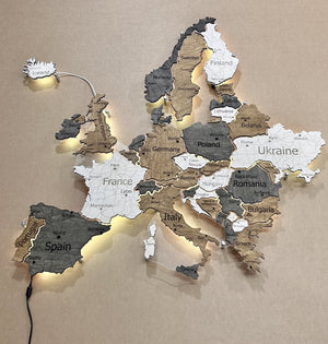 Mapa Europy LED na szkle akrylowym z podświetleniem między krajami kolor Wander