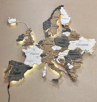 Mapa Europy LED na szkle akrylowym z podświetleniem między krajami kolor Wander