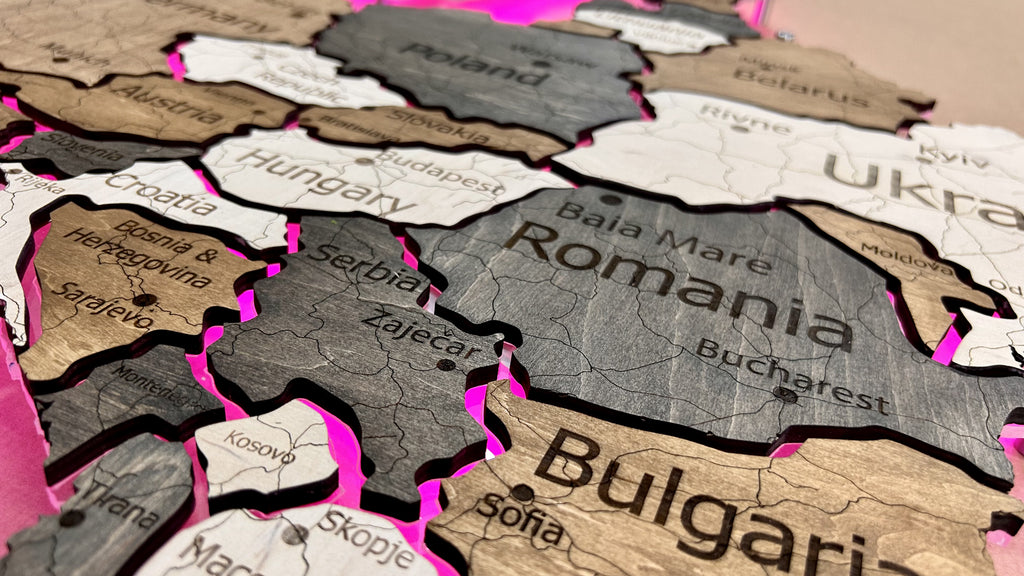 Mapa Europy LED RGB na szkle akrylowym z podświetleniem między krajami kolor Wander