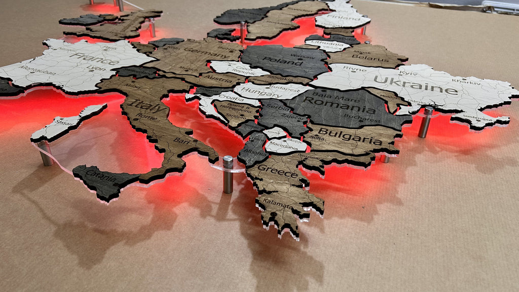 Mapa Europy LED RGB na szkle akrylowym z podświetleniem między krajami kolor Wander