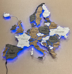Mapa Europy LED RGB na szkle akrylowym z podświetleniem między krajami kolor Wander