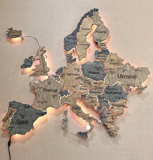 Mapa Europy LED na szkle akrylowym z podświetleniem między krajami kolor Dark Tree