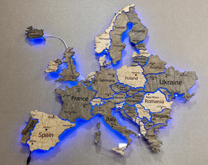 Mapa Europy LED RGB na szkle akrylowym z podświetleniem między krajami kolor Nobel
