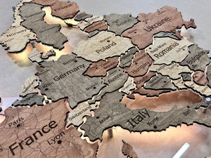 Mapa Europy LED na szkle akrylowym z podświetleniem między krajami kolor Warm
