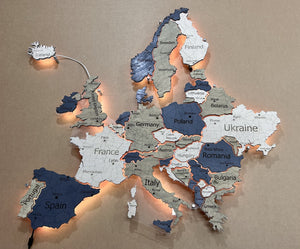 Mapa Europy LED na szkle akrylowym z podświetleniem między krajami kolor Deep
