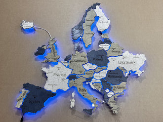 Mapa Europy LED RGB na szkle akrylowym z podświetleniem między krajami kolor Deep