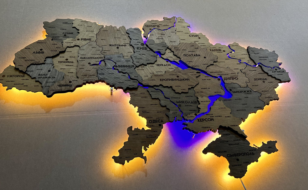 Wielowarstwowa mapa Ukrainy LED z podświetleniem rzek kolor Helsinki