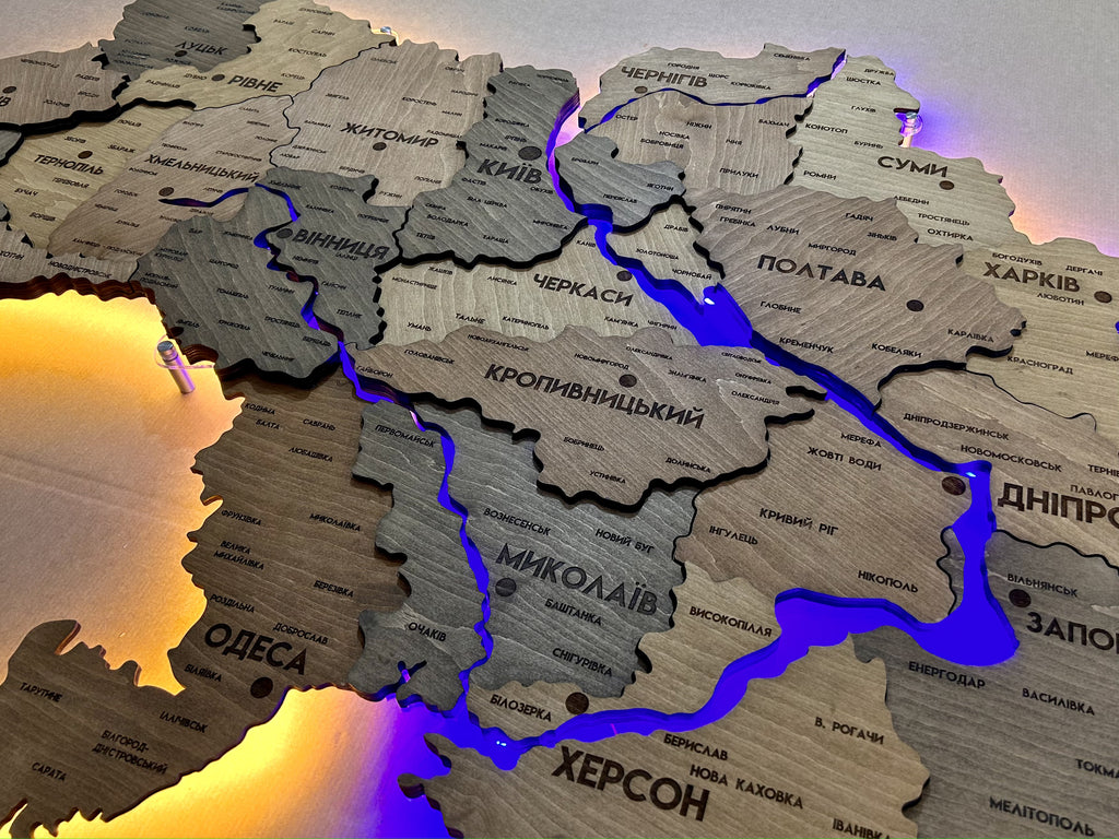 Wielowarstwowa mapa Ukrainy LED z podświetleniem rzek kolor Helsinki